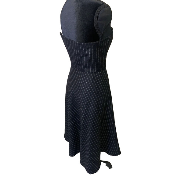 Banana Republic Dress Womens 2 Black White Striped Wool Fit & Flare Strapless - Picture 3 of 14